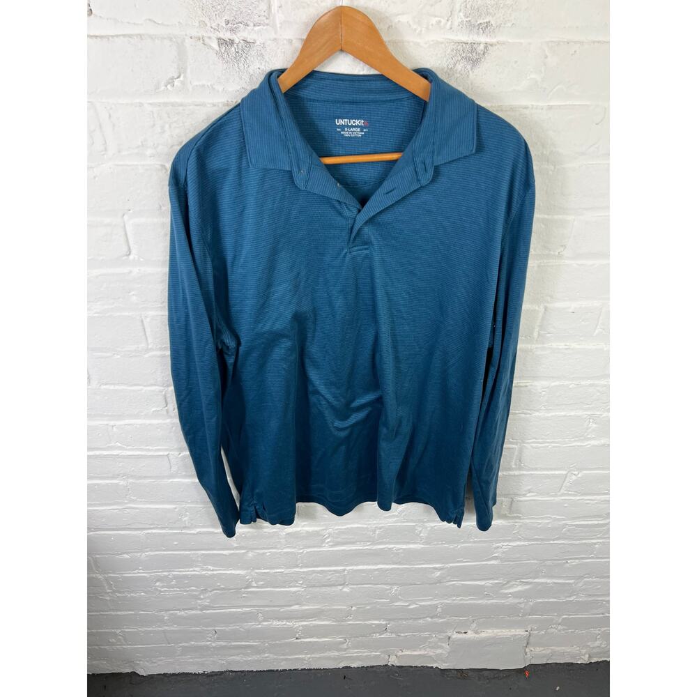 UNTUCKit Men's Long-Sleeve Performance Polo Shirt In Ocean Blue Size XL